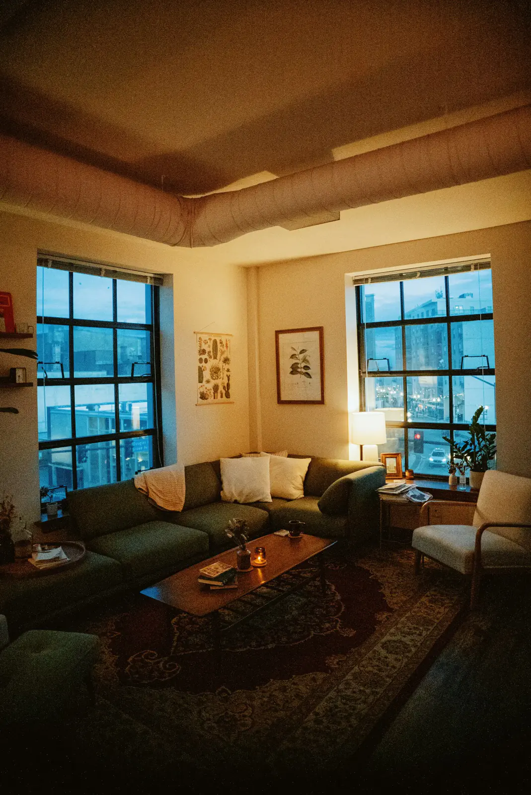 Warm cozy living room with fireplace