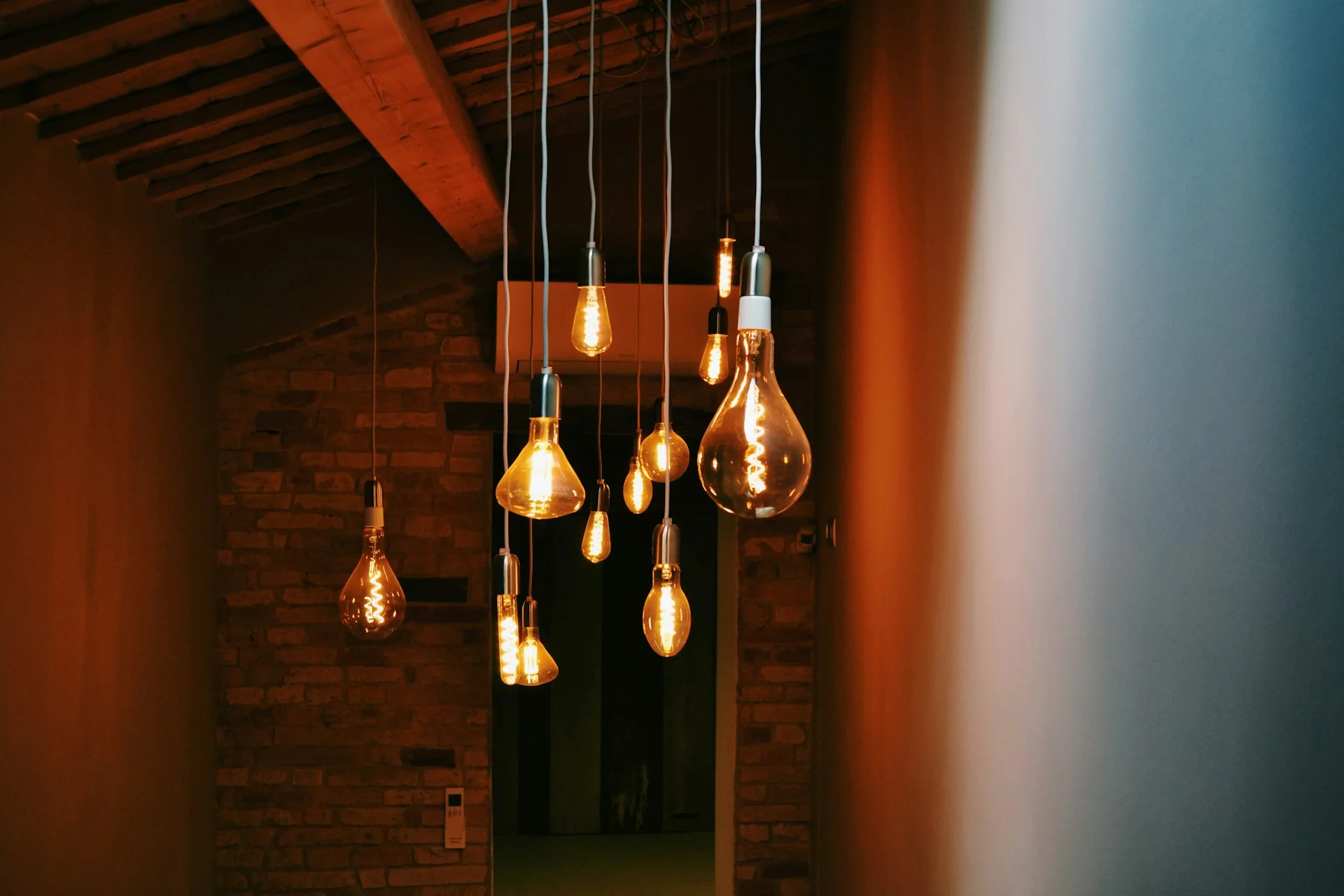 Warm orange pendant lamps in a modern home